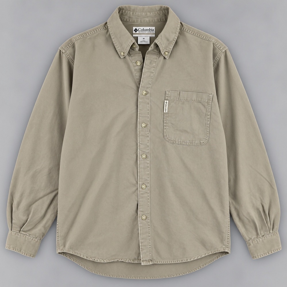 Columbia Mens Long Sleeve Button Down Shirt Khaki Cotton Twill Large L